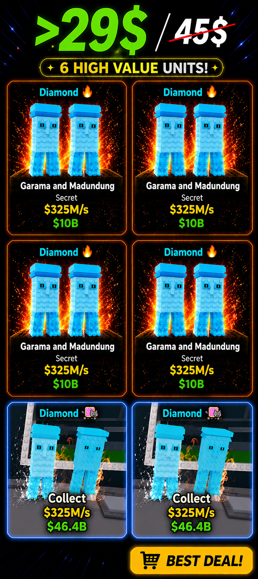 Package: 6 DIAMOND GARAMA (325M/s) fire + neon traits